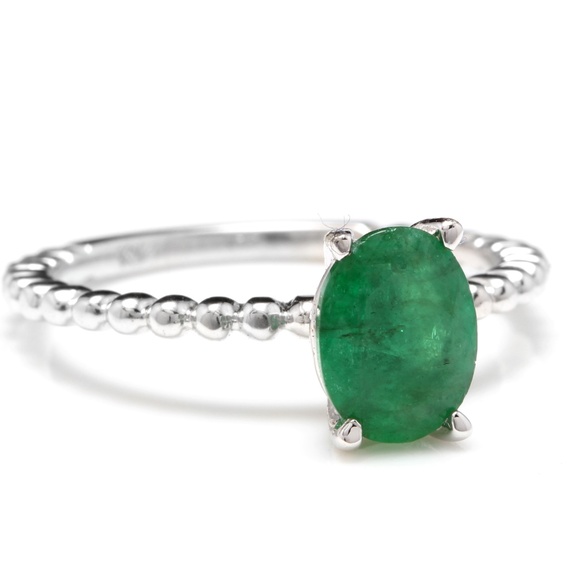 1.20Cts Natural Emerald 14k Solid White Gold Ring